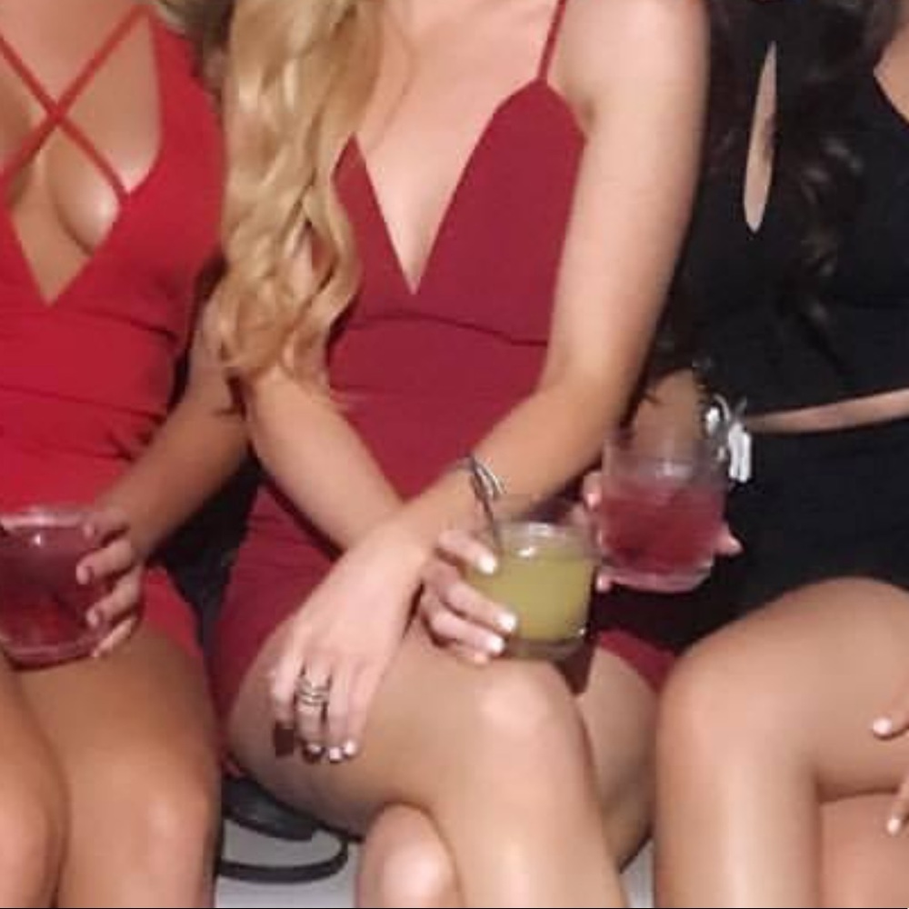 NBD red deep V dress